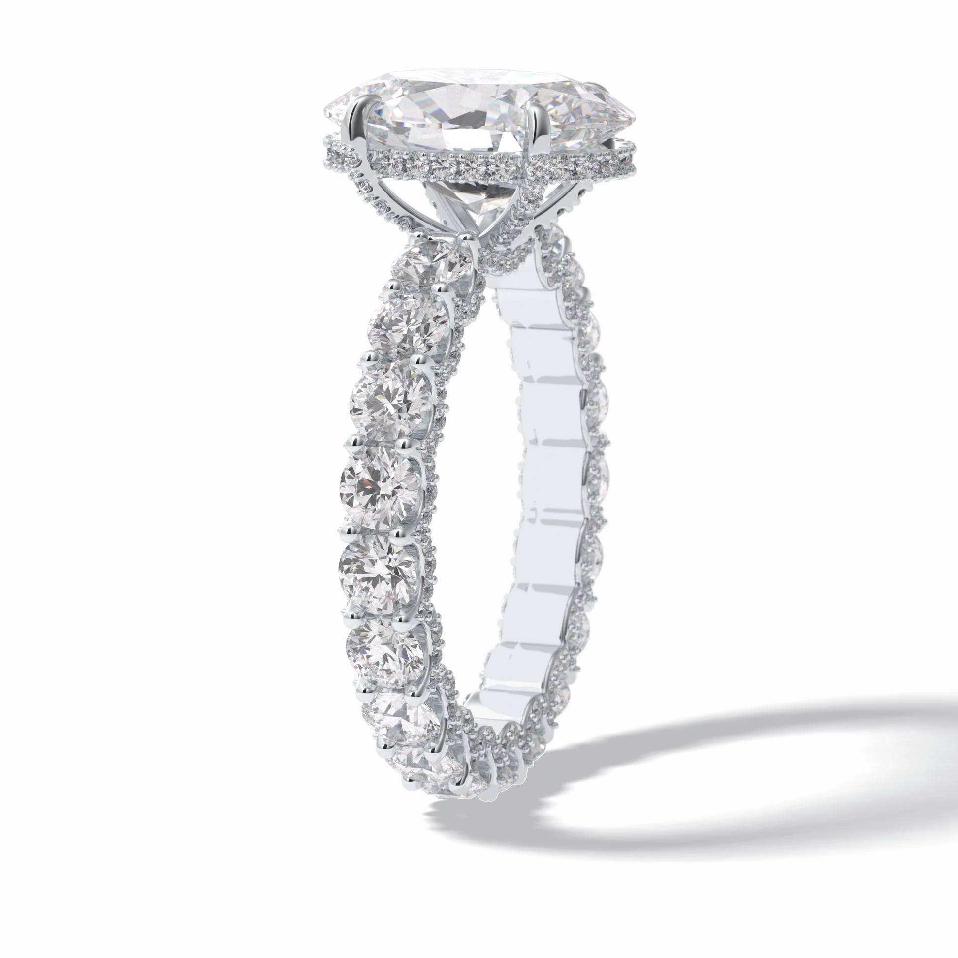 3.09 CT Oval Cut Hidden Halo & Pave Style Moissanite Engagement Rings