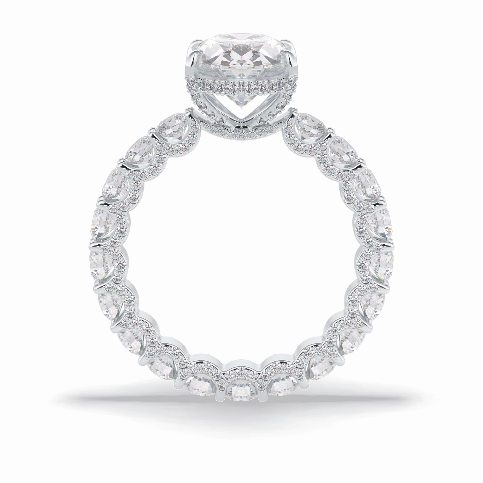 3.09 CT Oval Cut Hidden Halo & Pave Style Moissanite Engagement Rings