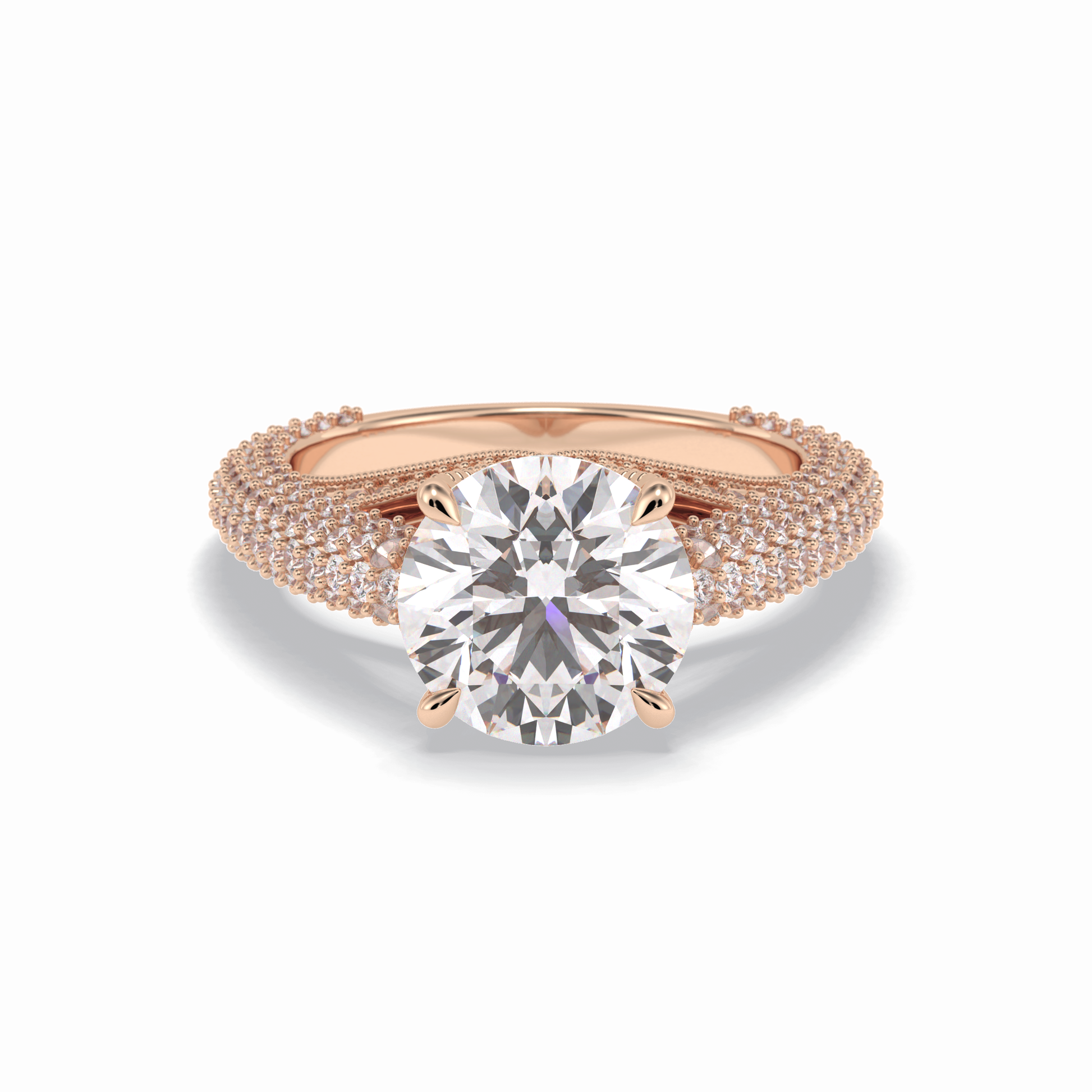 3.0 CT Round Cut Pave Style Moissanite Engagement Rings