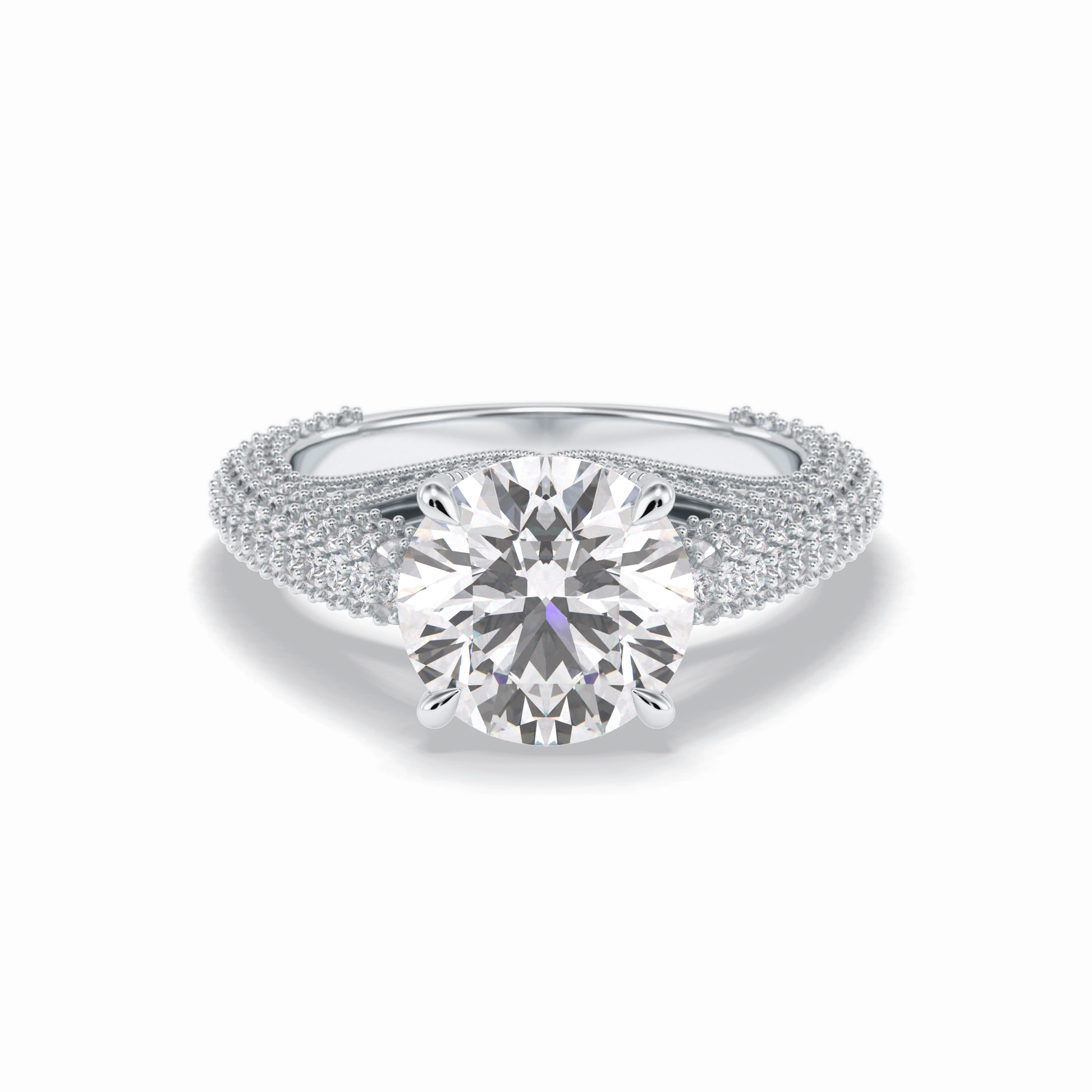 3.0 CT Round Cut Pave Style Moissanite Engagement Rings
