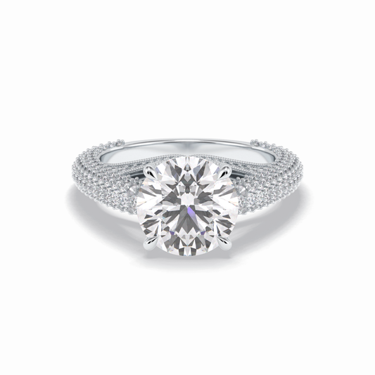 3.0 CT Round Cut Pave Style Moissanite Engagement Rings