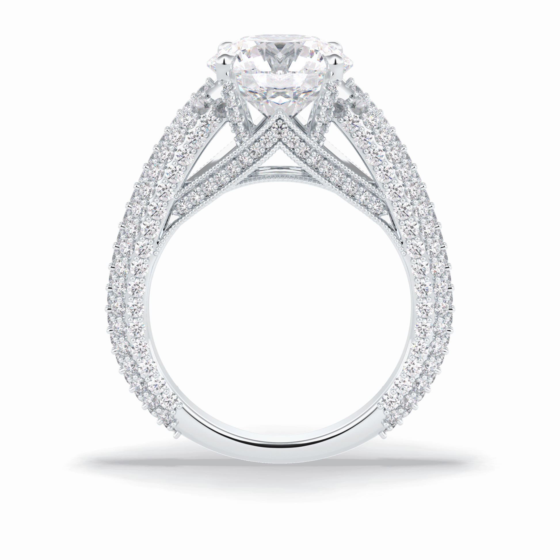 3.0 CT Round Cut Pave Style Moissanite Engagement Rings