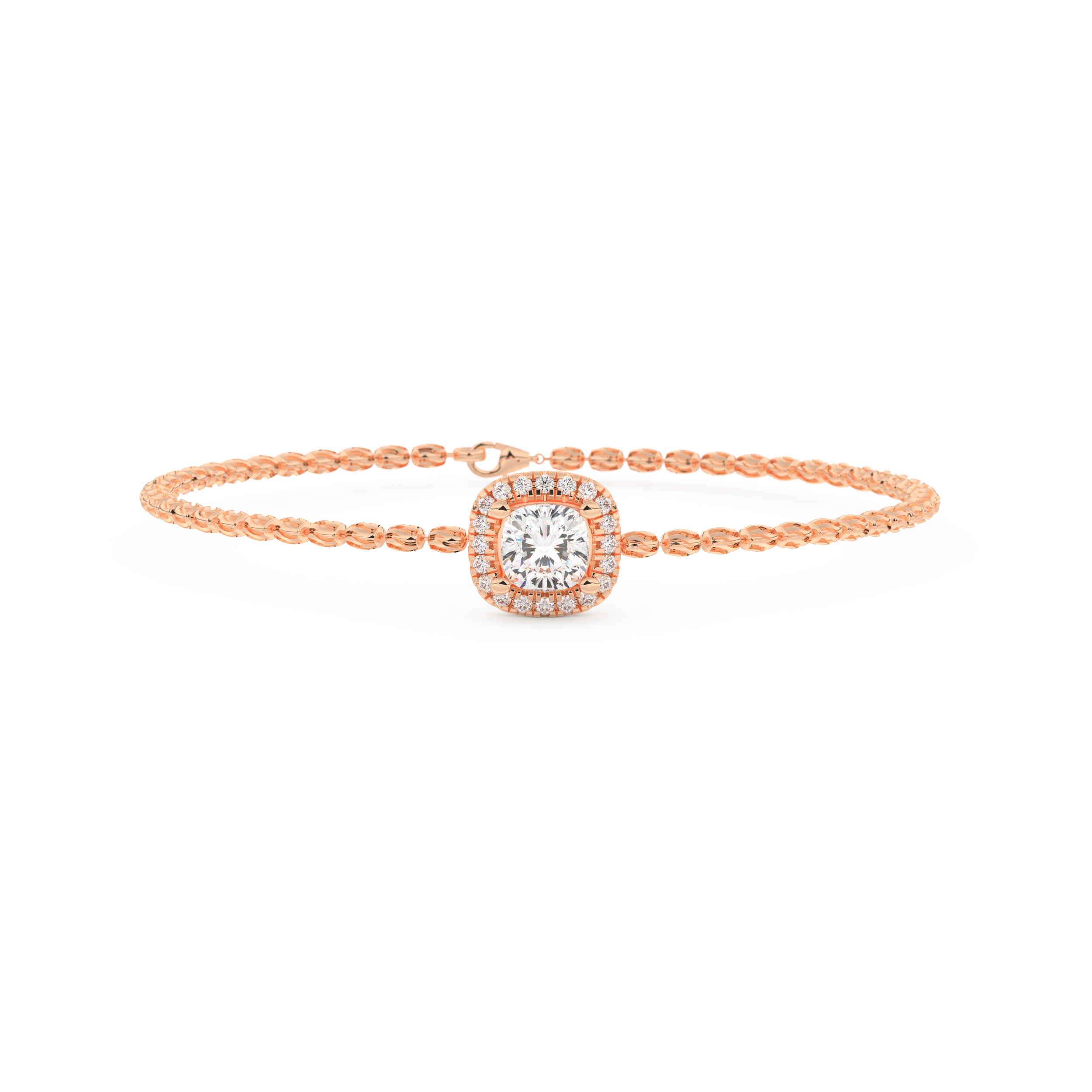 Cushion and Round Halo Moissanite Bracelet – Crafted in 14K/18K Gold with DEF VVS Sparkle 7
