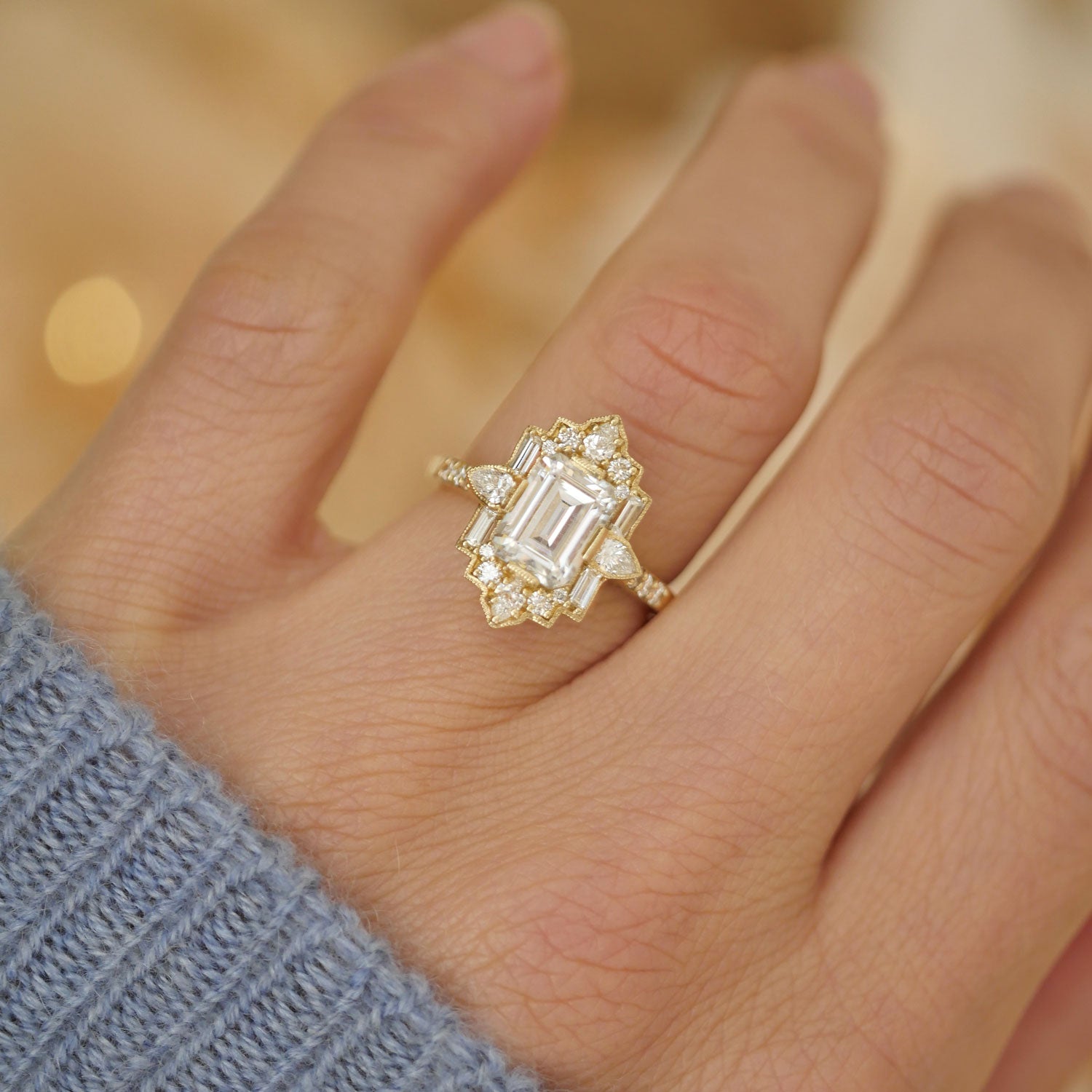 2 CT Emerald Art Deco Lab Grown Diamond Engagement Ring