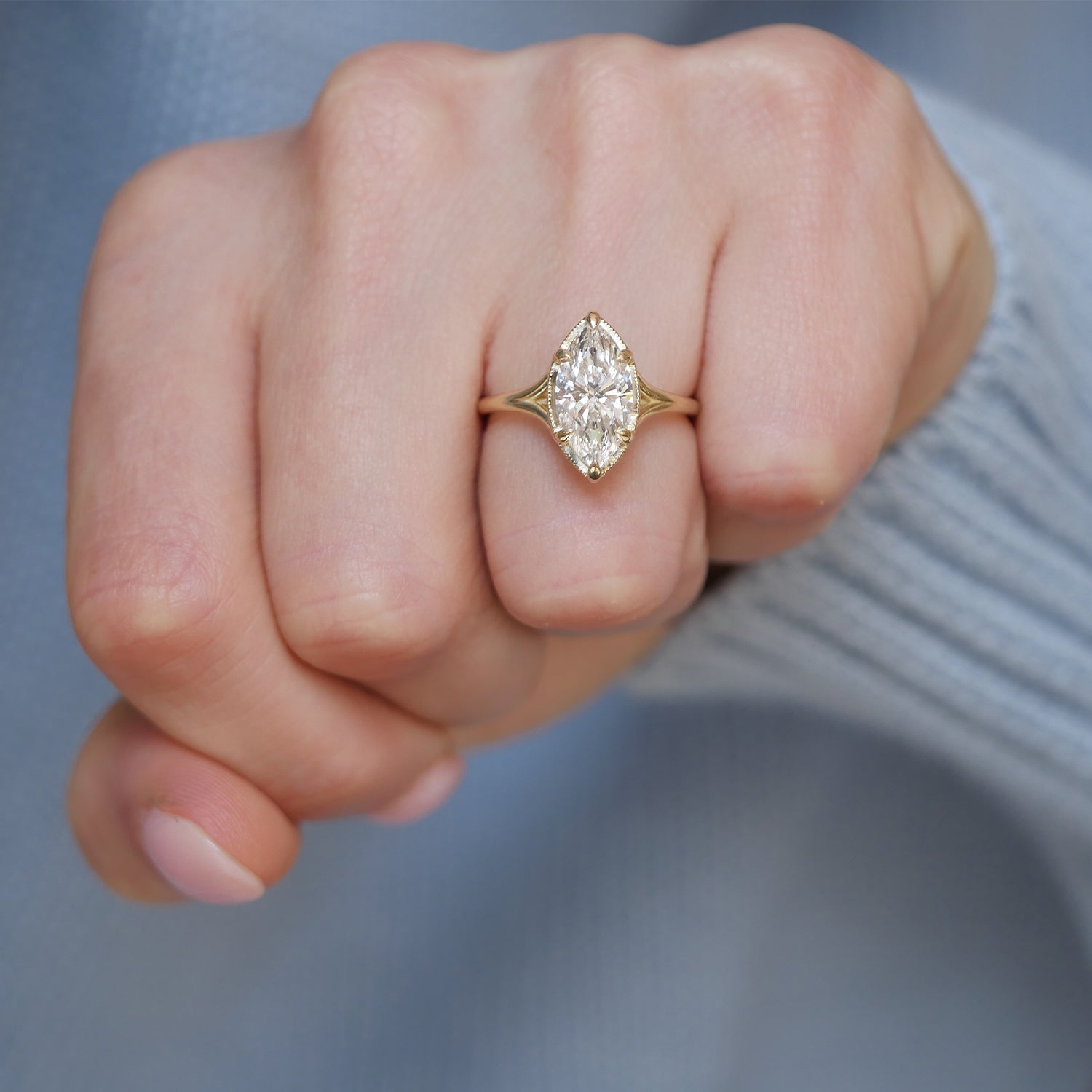 2.05 CT Marquise Split Shank Lab Grown Diamond Engagement Ring