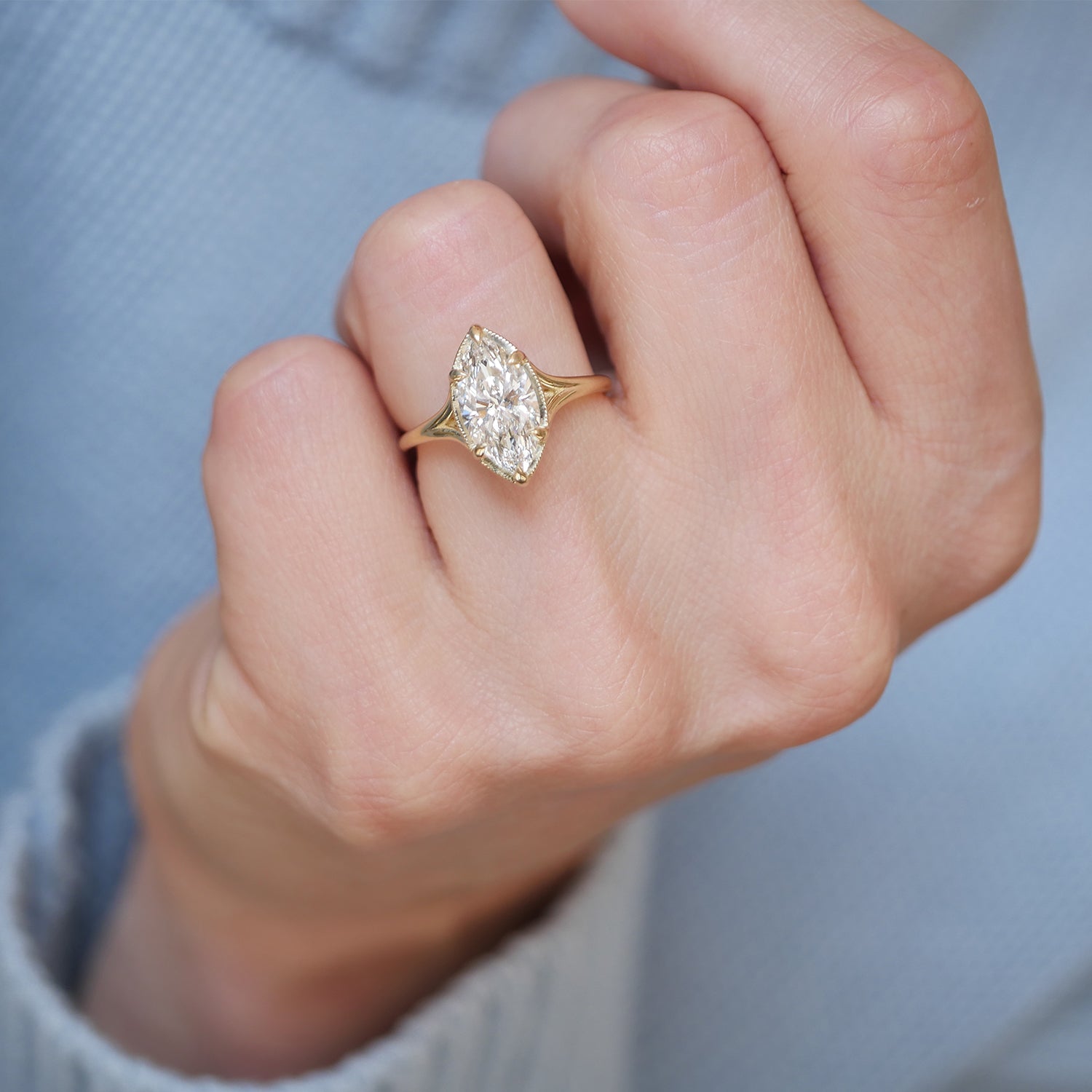 2.05 CT Marquise Split Shank Lab Grown Diamond Engagement Ring