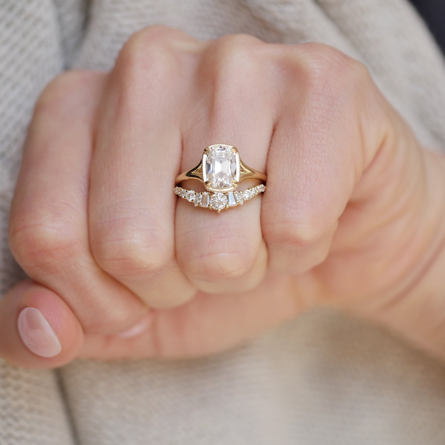 2 CT Antique Cushion Split Shank Lab Grown Diamond Engagement Ring