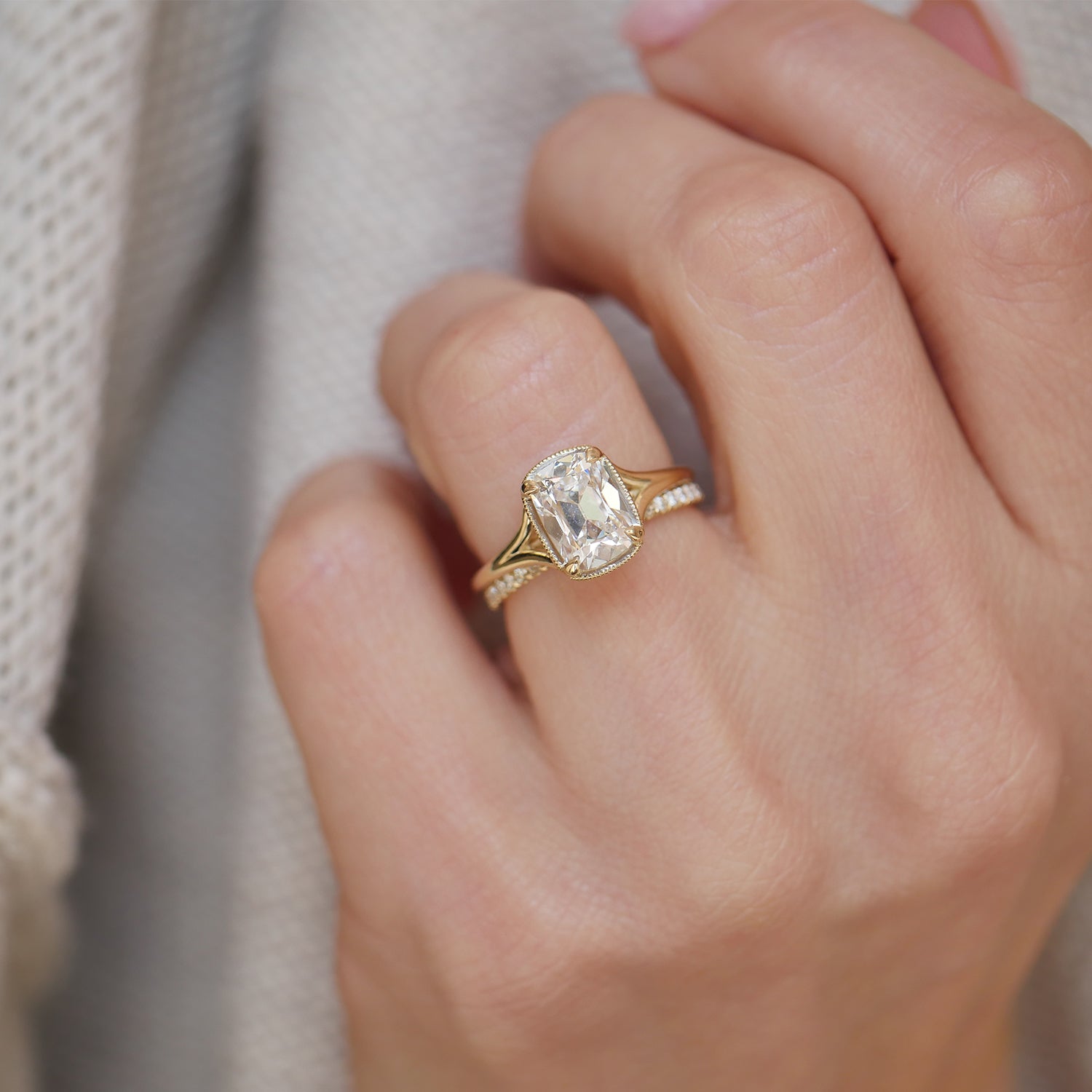 2 CT Antique Cushion Split Shank Lab Grown Diamond Engagement Ring
