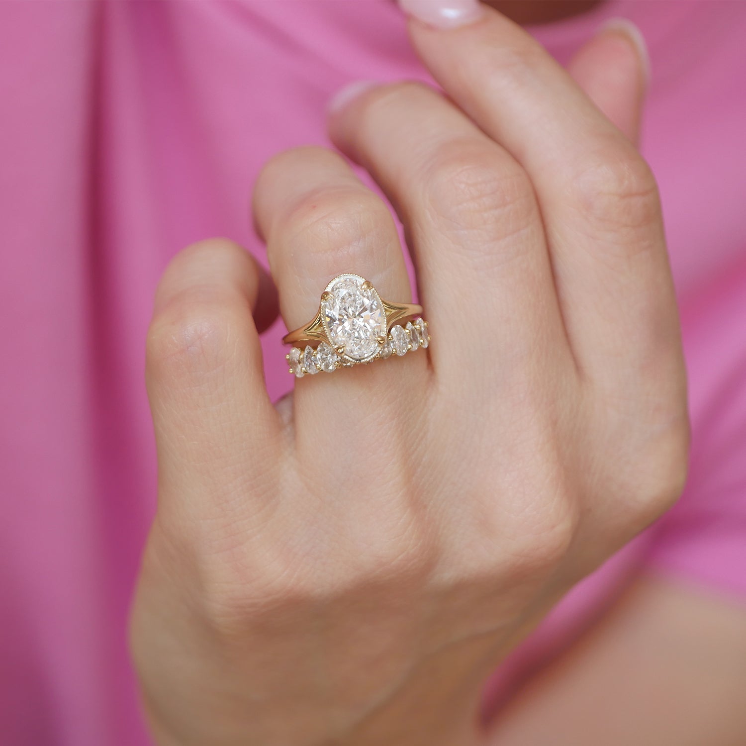 2 CT Oval Split Shank Lab Grown Diamond Engagement Ring