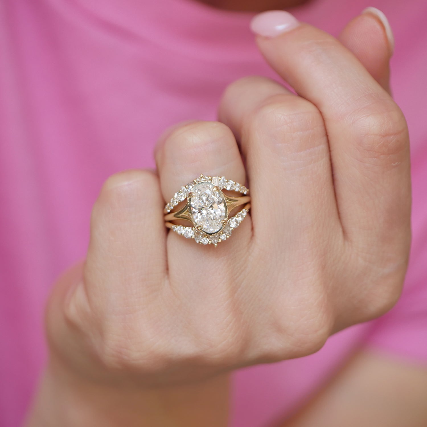 2 CT Oval Split Shank Lab Grown Diamond Engagement Ring