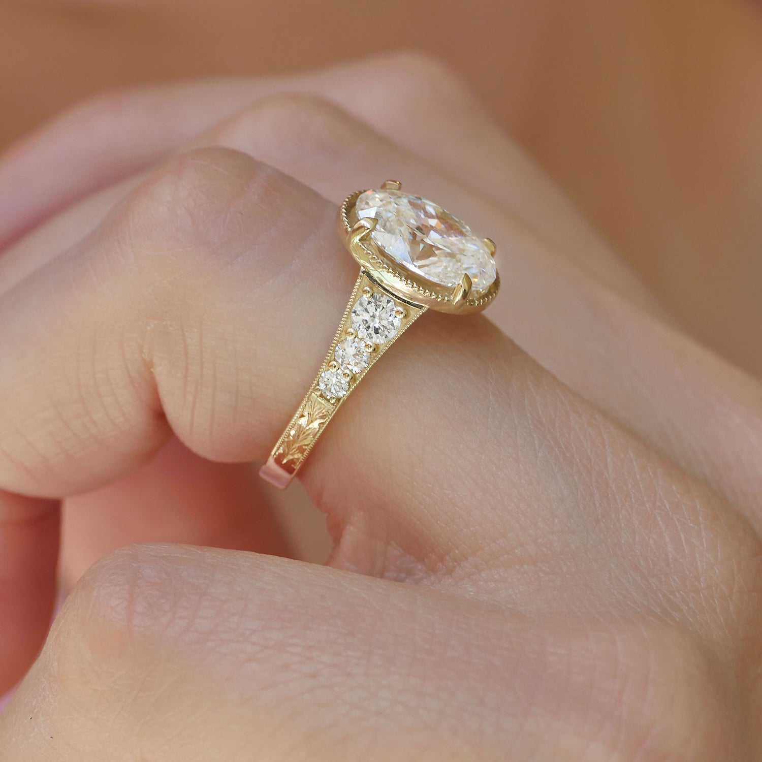 2.6 CT Oval Pave Lab Grown Diamond Engagement Ring