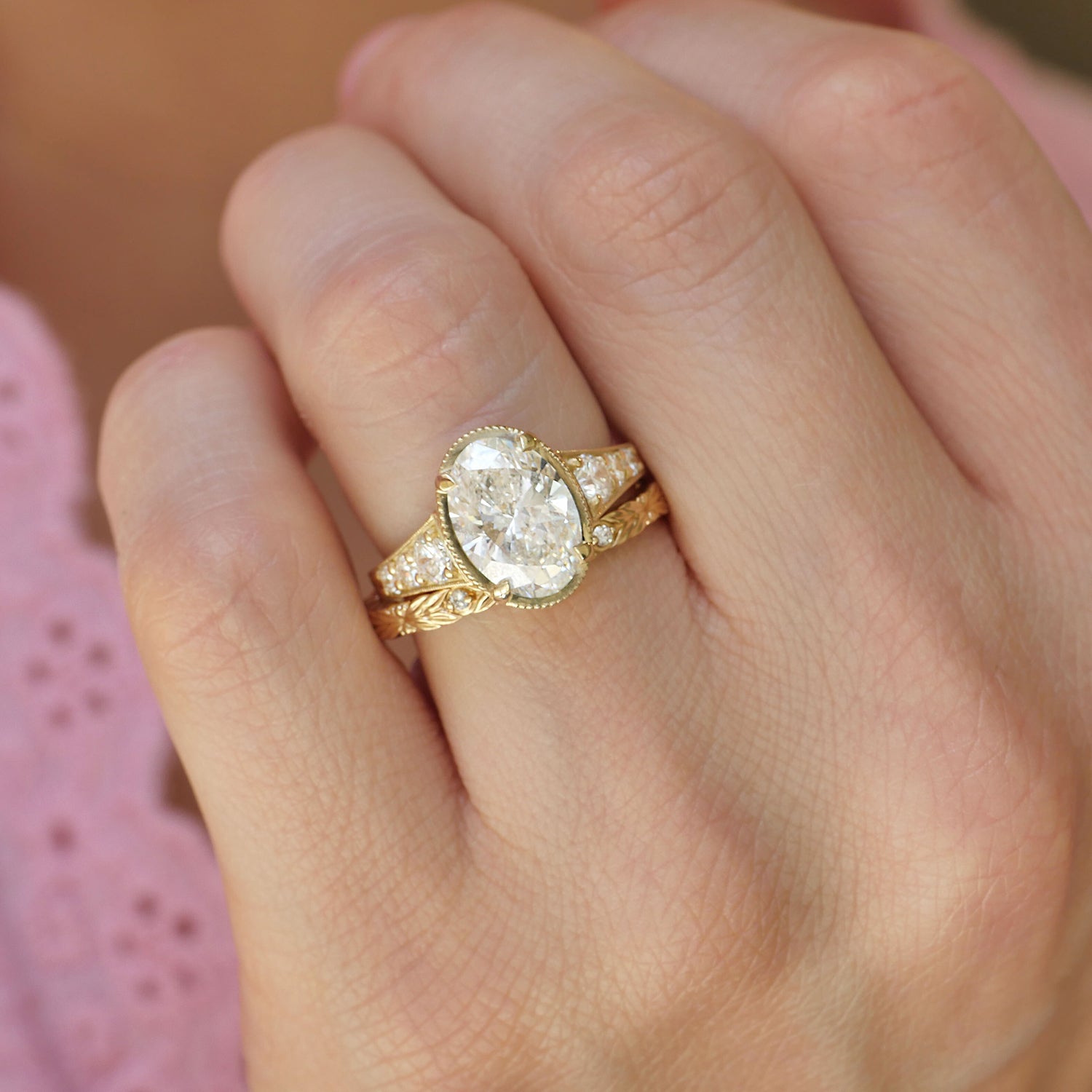 2.6 CT Oval Pave Lab Grown Diamond Engagement Ring
