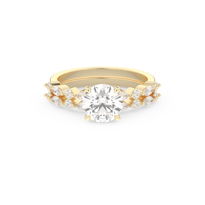 Round Cut Moissanite Bridal Set with Pave Settings– 1.29 CT Center, 0.48 TCW Accents