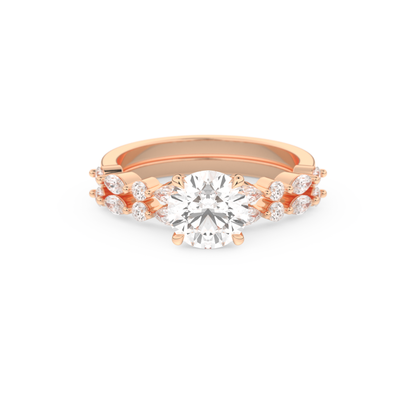 Round Cut Moissanite Bridal Set with Pave Settings– 1.29 CT Center, 0.48 TCW Accents
