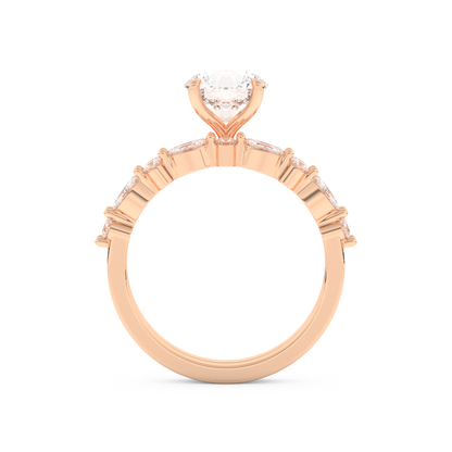 Round Cut Moissanite Bridal Set with Pave Settings– 1.29 CT Center, 0.48 TCW Accents