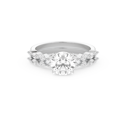 Round Cut Moissanite Bridal Set with Pave Settings– 1.29 CT Center, 0.48 TCW Accents