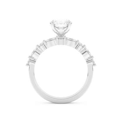 Round Cut Moissanite Bridal Set with Pave Settings– 1.29 CT Center, 0.48 TCW Accents