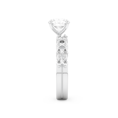 Round Cut Moissanite Bridal Set with Pave Settings– 1.29 CT Center, 0.48 TCW Accents