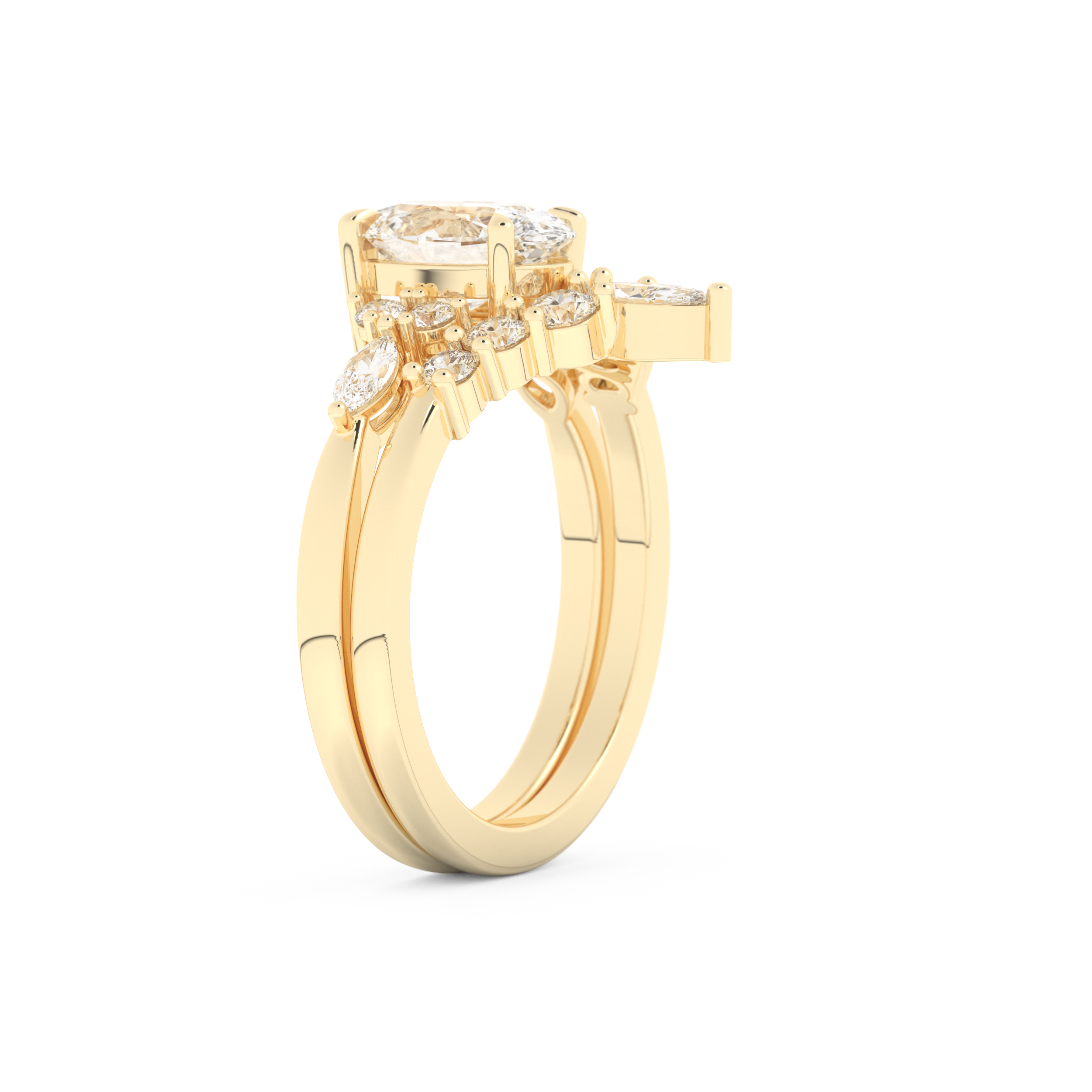 Oval Cut Moissanite Bridal Set with Cluster Settings– 1.22 CT Center, 0.55 TCW Accents 10