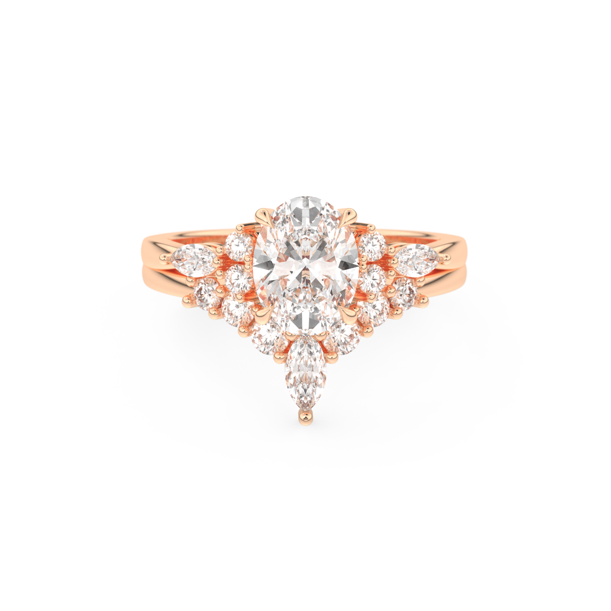 Oval Cut Moissanite Bridal Set with Cluster Settings– 1.22 CT Center, 0.55 TCW Accents 13
