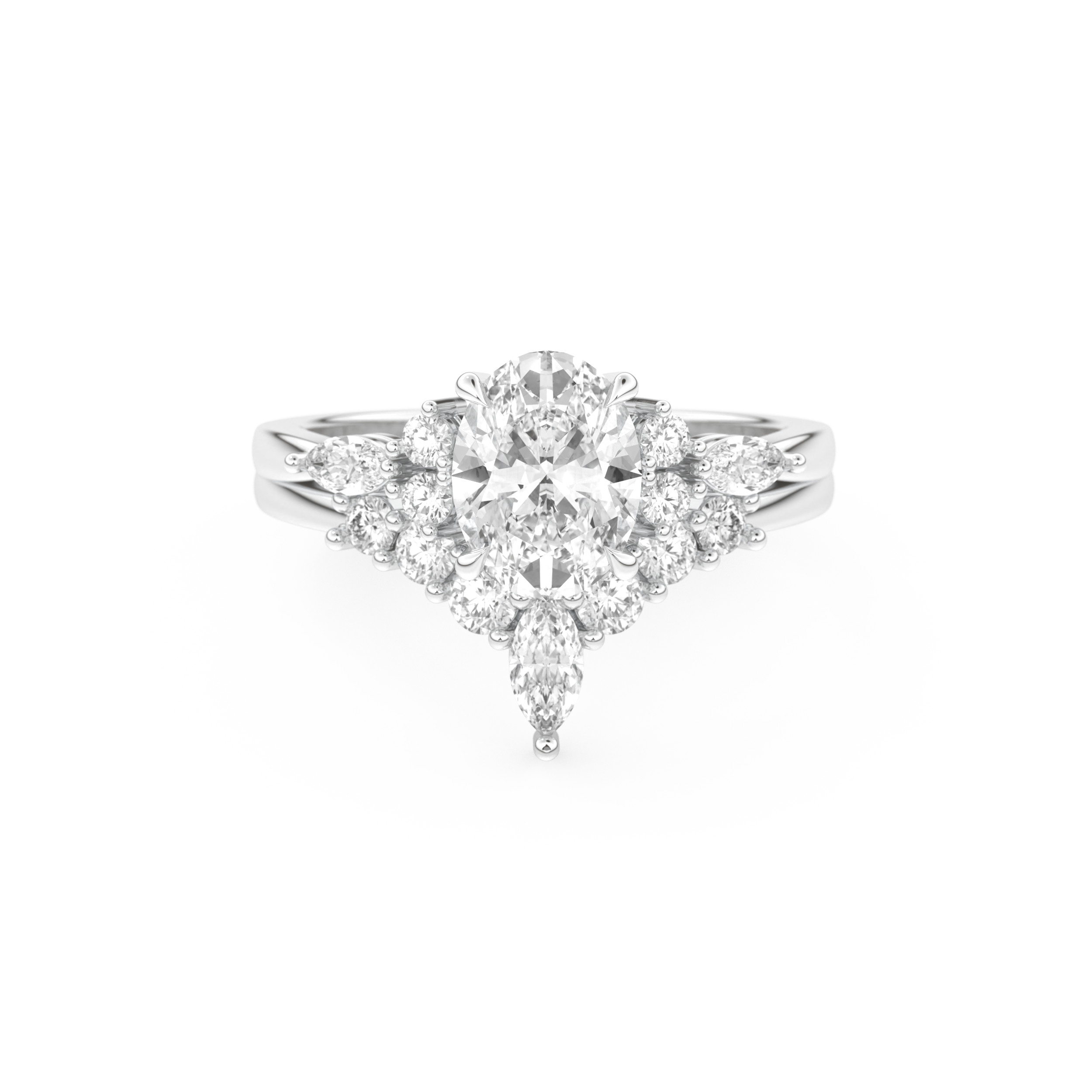 Oval Cut Moissanite Bridal Set with Cluster Settings– 1.22 CT Center, 0.55 TCW Accents 1