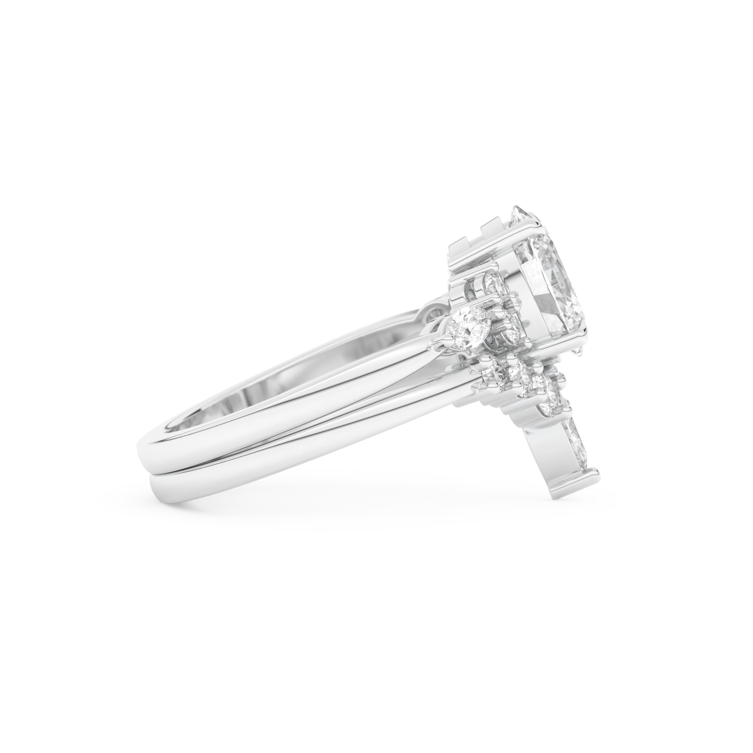 Oval Cut Moissanite Bridal Set with Cluster Settings– 1.22 CT Center, 0.55 TCW Accents 2