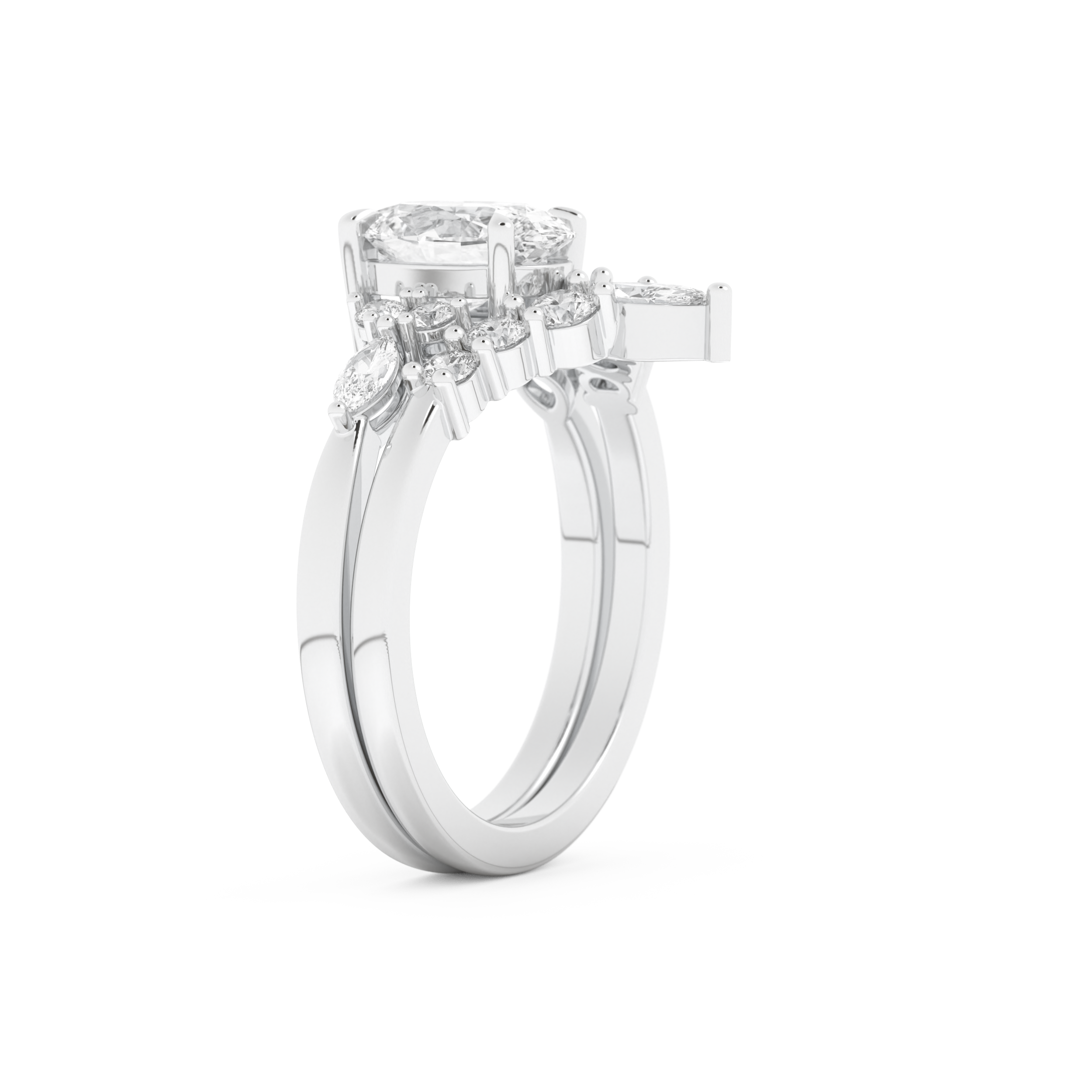 Oval Cut Moissanite Bridal Set with Cluster Settings– 1.22 CT Center, 0.55 TCW Accents 6