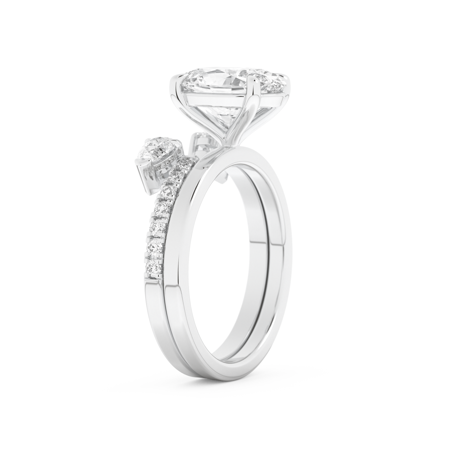 Oval Cut Moissanite Bridal Set with Solitaire Settings– 2.12 CT Center, 0.48 TCW Accents