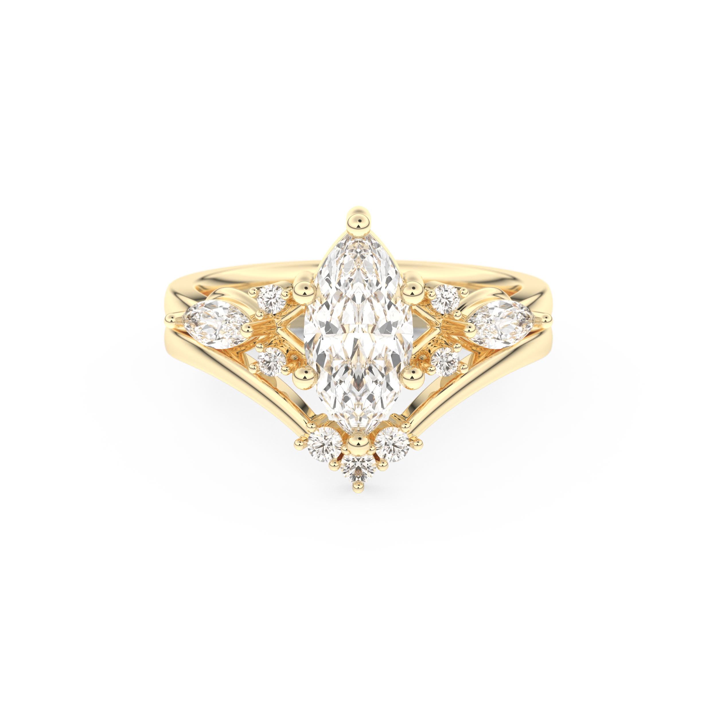 Marquise Cut Moissanite Bridal Set with Solitaire Settings– 1.08 CT Center, 0.32 TCW Accents 7