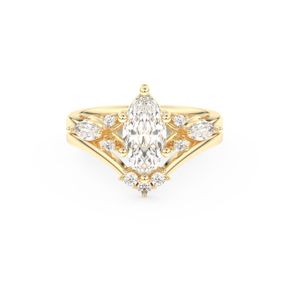 Marquise Cut Moissanite Bridal Set with Solitaire Settings– 1.08 CT Center, 0.32 TCW Accents
