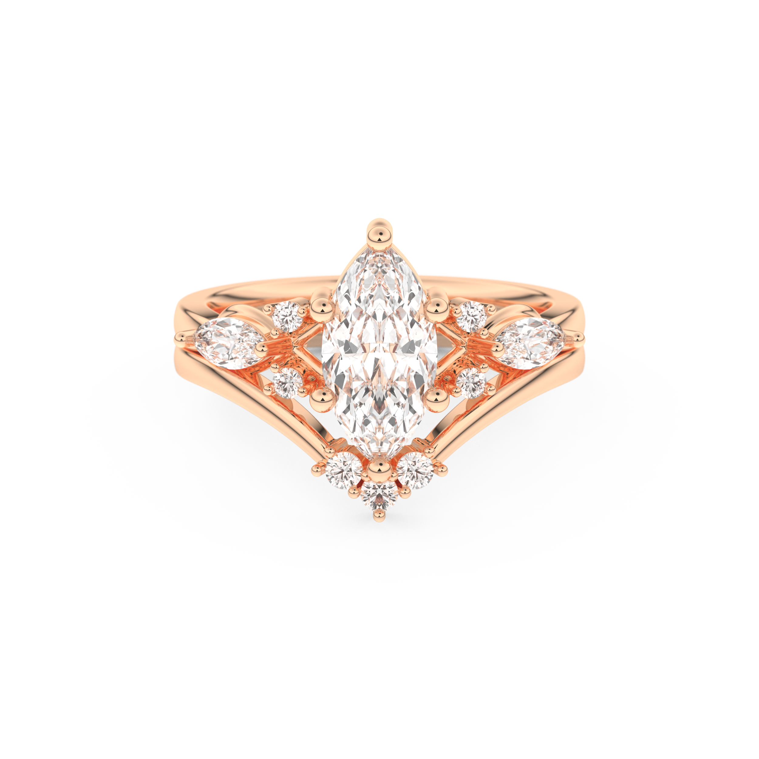 Marquise Cut Moissanite Bridal Set with Solitaire Settings– 1.08 CT Center, 0.32 TCW Accents 13