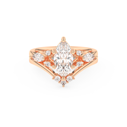 Marquise Cut Moissanite Bridal Set with Solitaire Settings– 1.08 CT Center, 0.32 TCW Accents