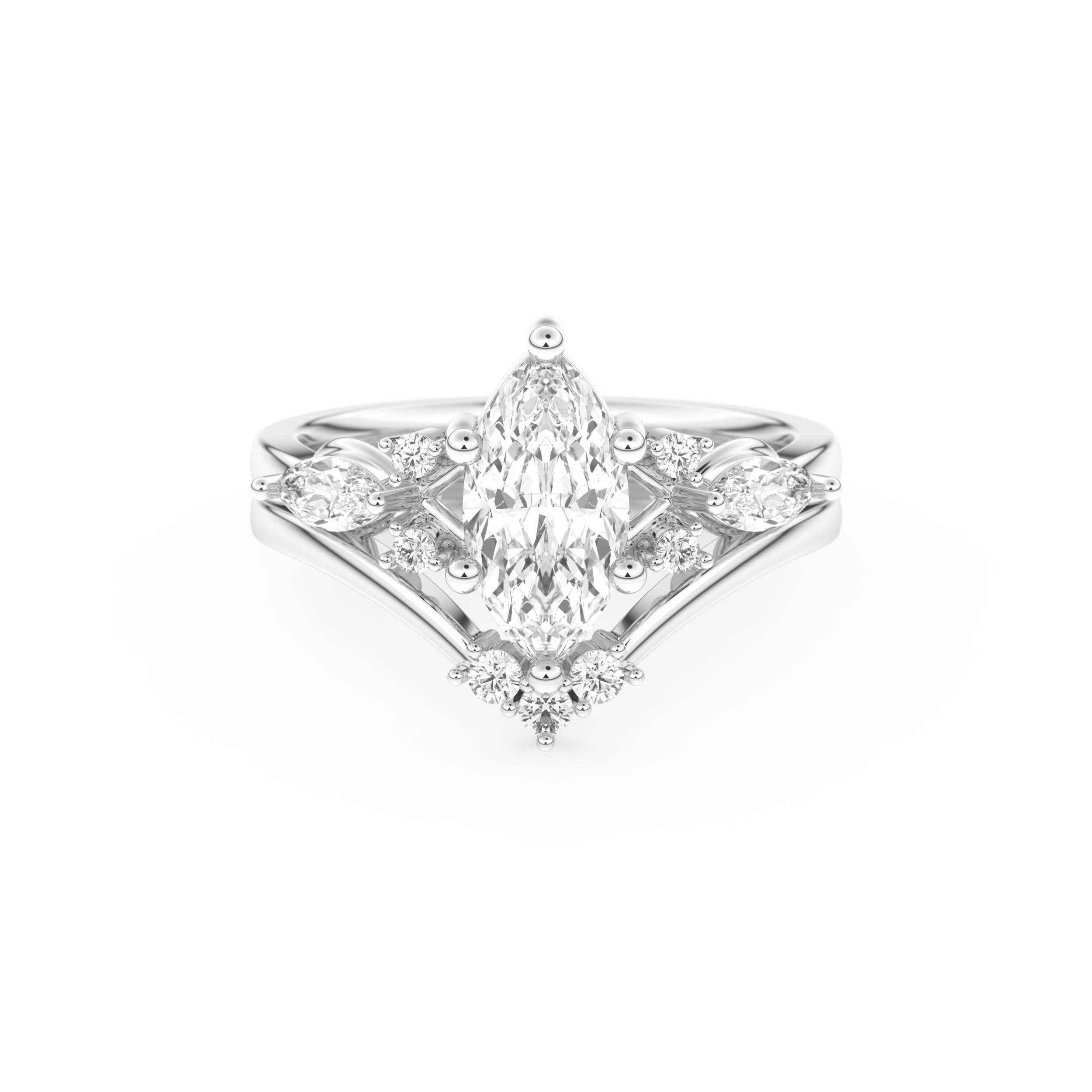 Marquise Cut Moissanite Bridal Set with Solitaire Settings– 1.08 CT Center, 0.32 TCW Accents 1