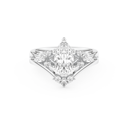 Marquise Cut Moissanite Bridal Set with Solitaire Settings– 1.08 CT Center, 0.32 TCW Accents