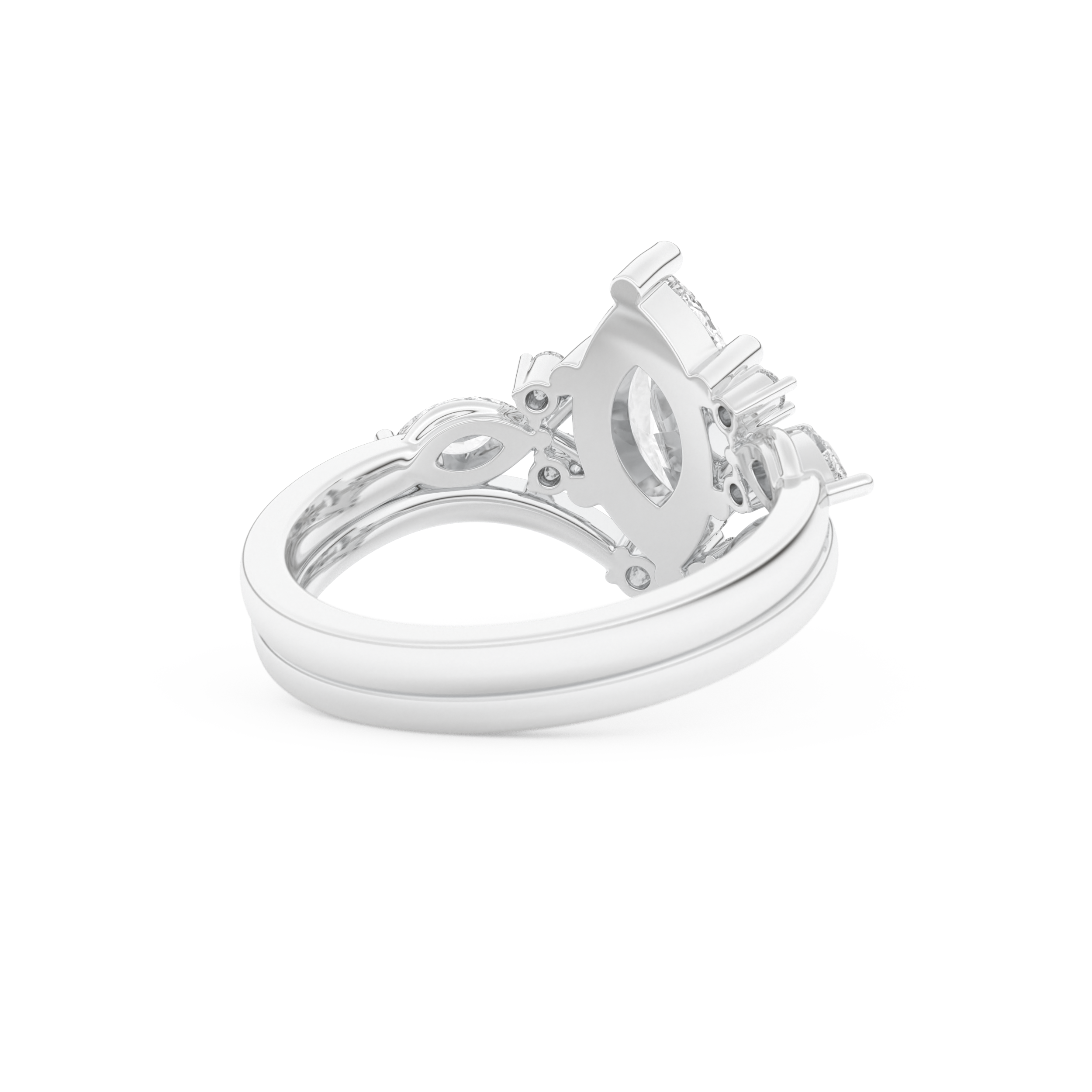 Marquise Cut Moissanite Bridal Set with Solitaire Settings– 1.08 CT Center, 0.32 TCW Accents 4
