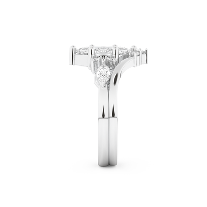 Marquise Cut Moissanite Bridal Set with Solitaire Settings– 1.08 CT Center, 0.32 TCW Accents
