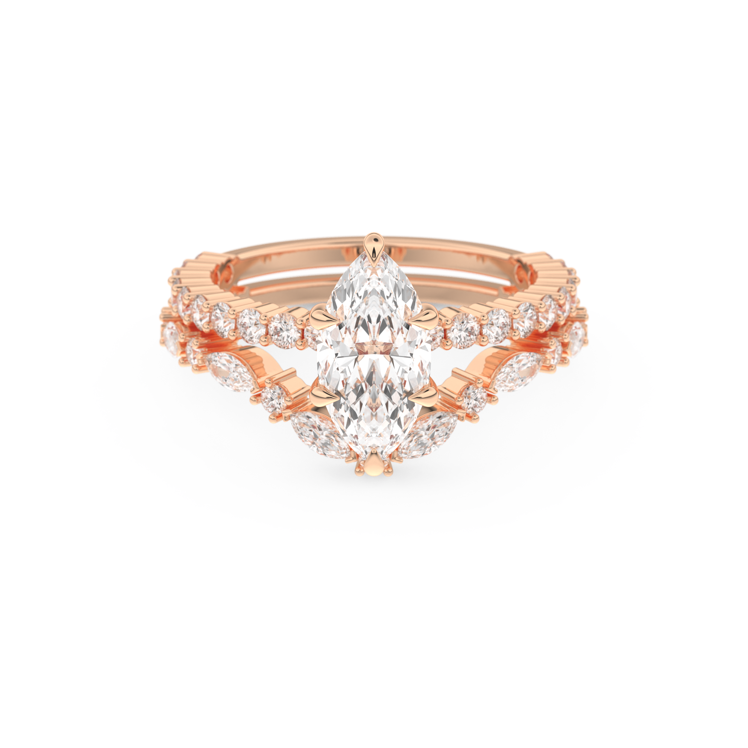 Marquise Cut Moissanite Bridal Set with Pave Settings– 1.08 CT Center, 0.85 TCW Accents 13