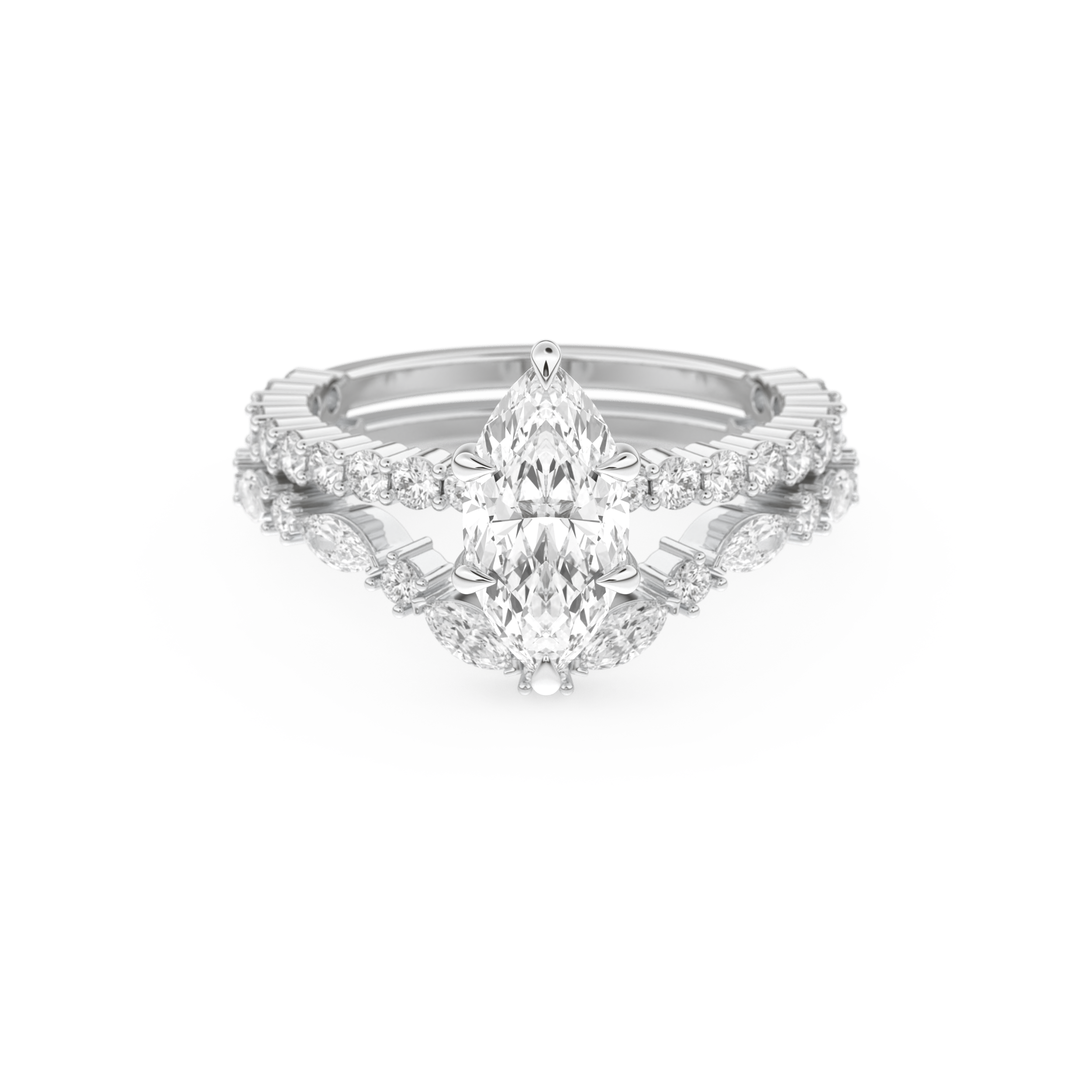 Marquise Cut Moissanite Bridal Set with Pave Settings– 1.08 CT Center, 0.85 TCW Accents 1