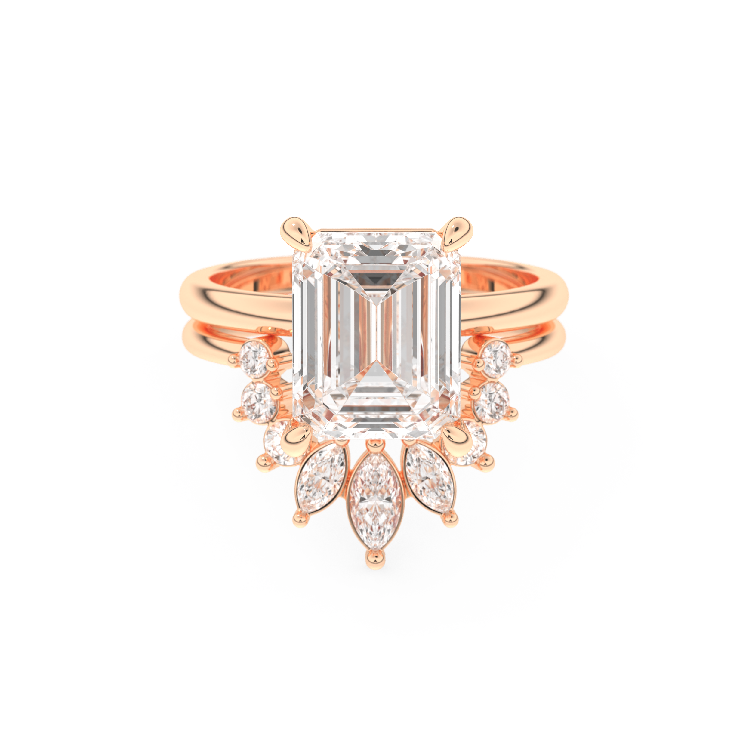 Emerald Cut Moissanite Bridal Set with Solitaire Settings– 3.71 CT Center, 0.41 TCW Accents 13