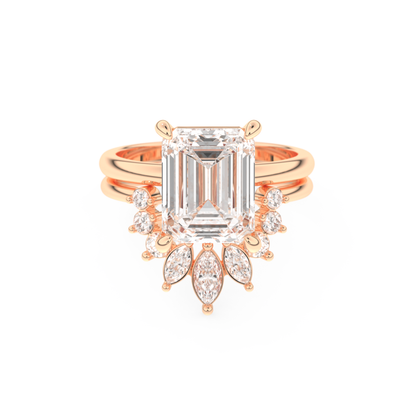 Emerald Cut Moissanite Bridal Set with Solitaire Settings– 3.71 CT Center, 0.41 TCW Accents