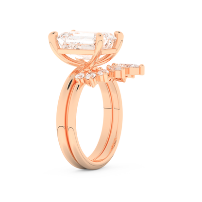 Emerald Cut Moissanite Bridal Set with Solitaire Settings– 3.71 CT Center, 0.41 TCW Accents