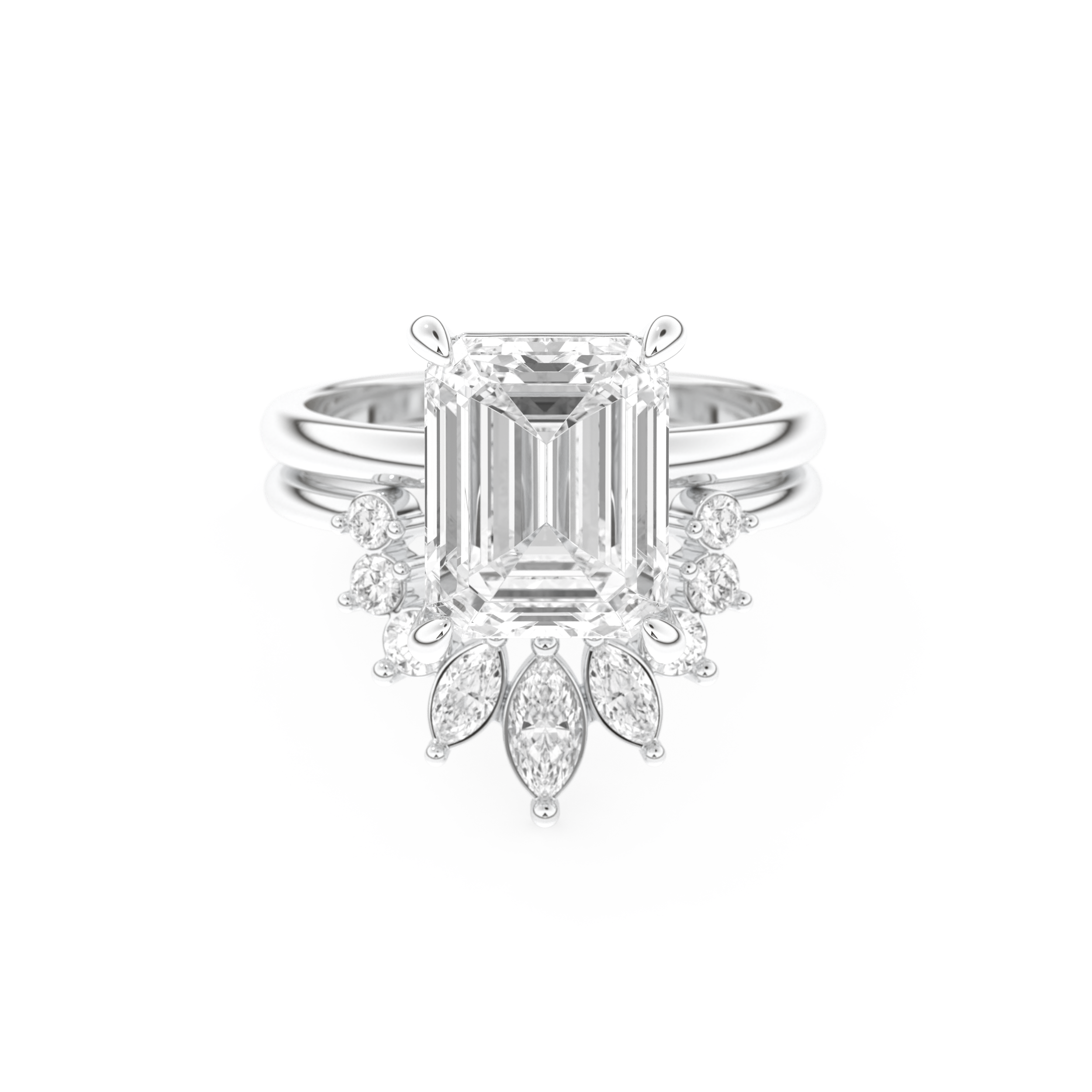 Emerald Cut Moissanite Bridal Set with Solitaire Settings– 3.71 CT Center, 0.41 TCW Accents 1