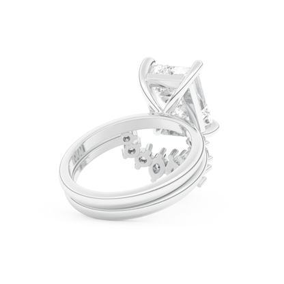 Emerald Cut Moissanite Bridal Set with Solitaire Settings– 3.71 CT Center, 0.41 TCW Accents