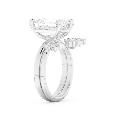 Emerald Cut Moissanite Bridal Set with Solitaire Settings– 3.71 CT Center, 0.41 TCW Accents