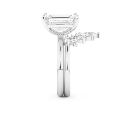 Emerald Cut Moissanite Bridal Set with Solitaire Settings– 3.71 CT Center, 0.41 TCW Accents