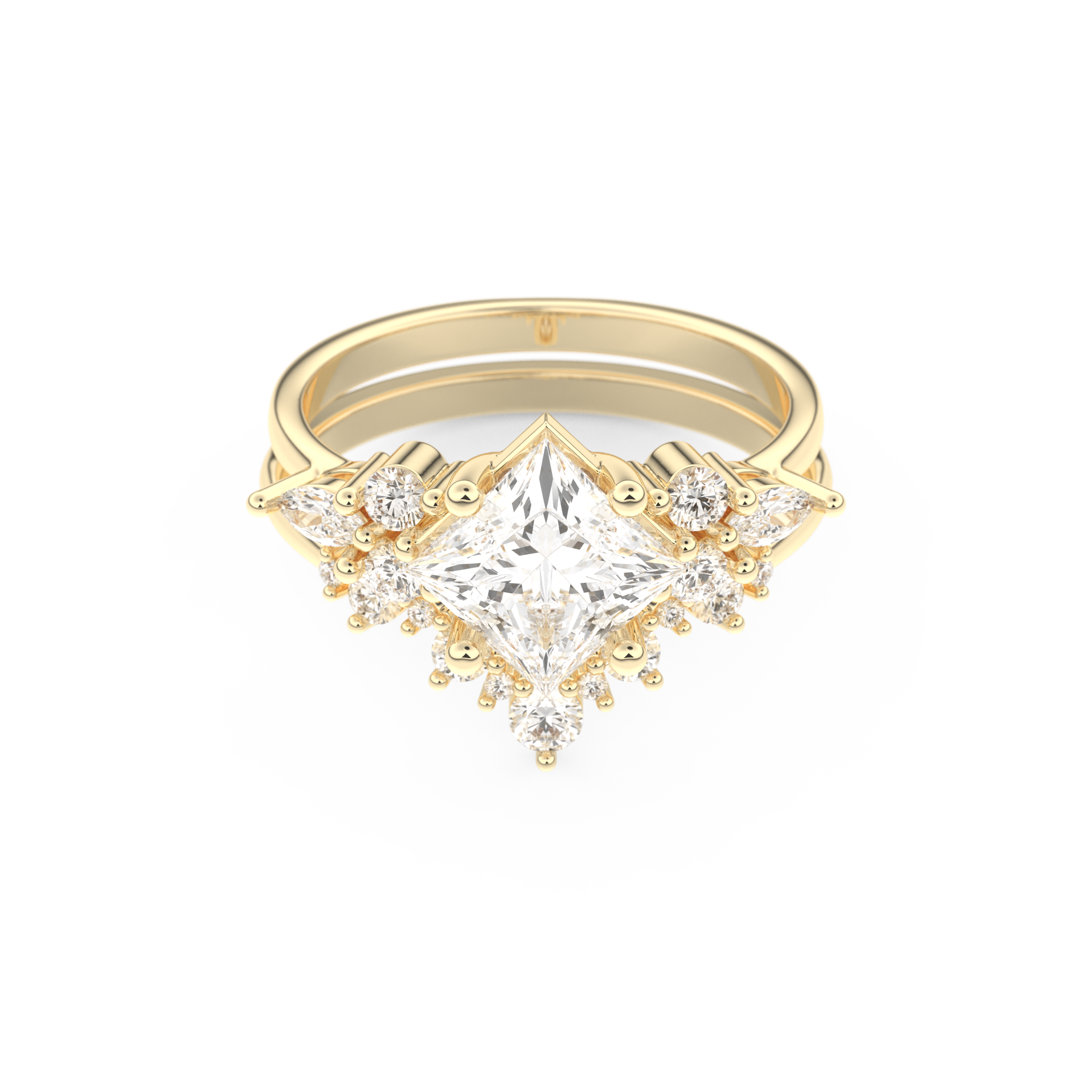 Princess Cut Moissanite Bridal Set with Cluster Settings– 1.72 CT Center, 0.47 TCW Accents 7