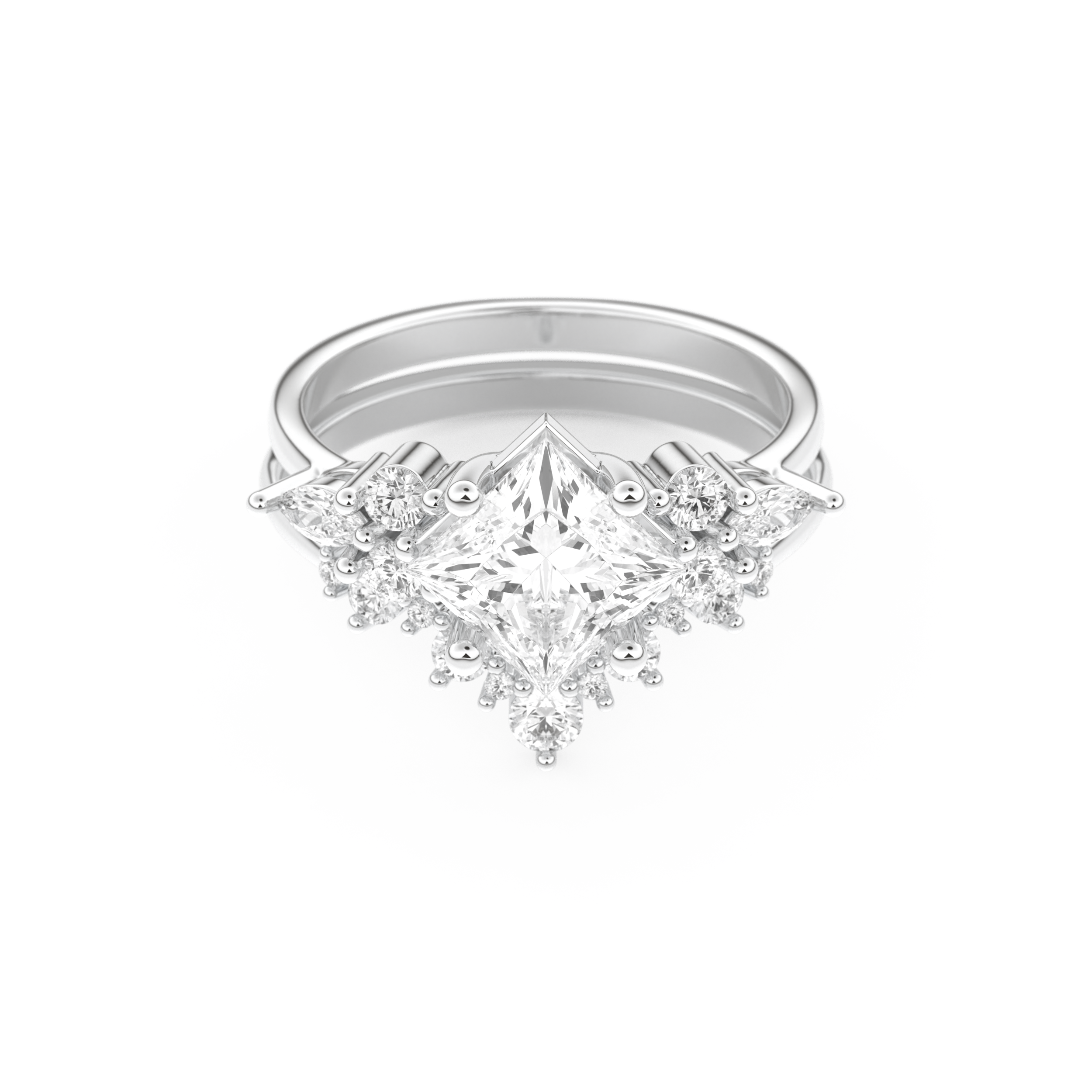 Princess Cut Moissanite Bridal Set with Cluster Settings– 1.72 CT Center, 0.47 TCW Accents 1
