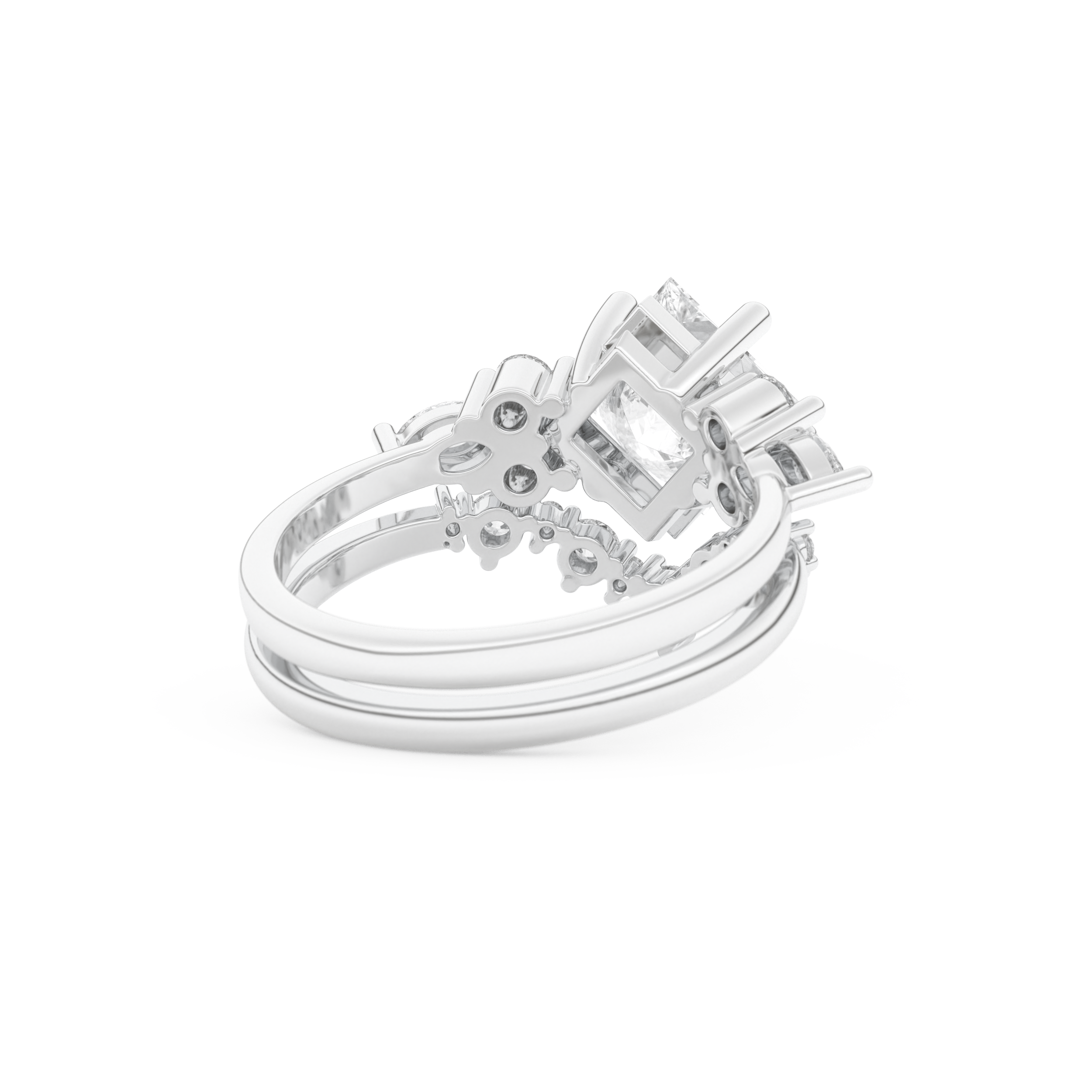 Princess Cut Moissanite Bridal Set with Cluster Settings– 1.72 CT Center, 0.47 TCW Accents 4