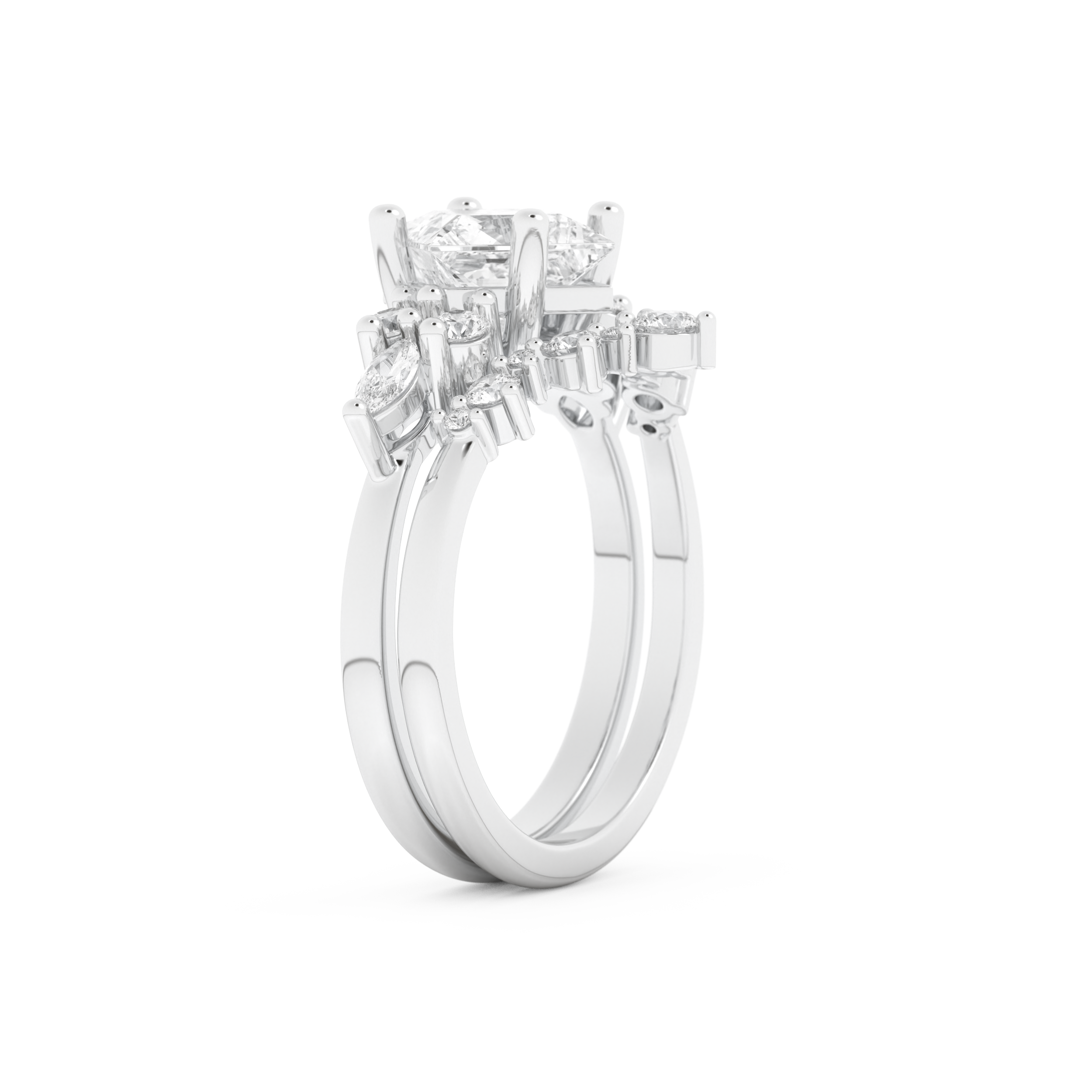 Princess Cut Moissanite Bridal Set with Cluster Settings– 1.72 CT Center, 0.47 TCW Accents 2