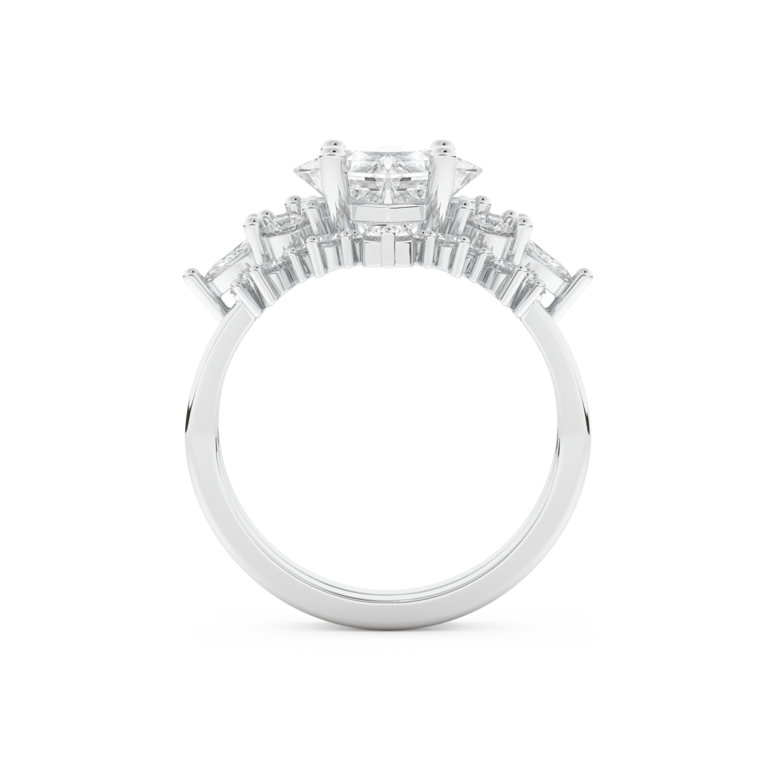 Princess Cut Moissanite Bridal Set with Cluster Settings– 1.72 CT Center, 0.47 TCW Accents 6